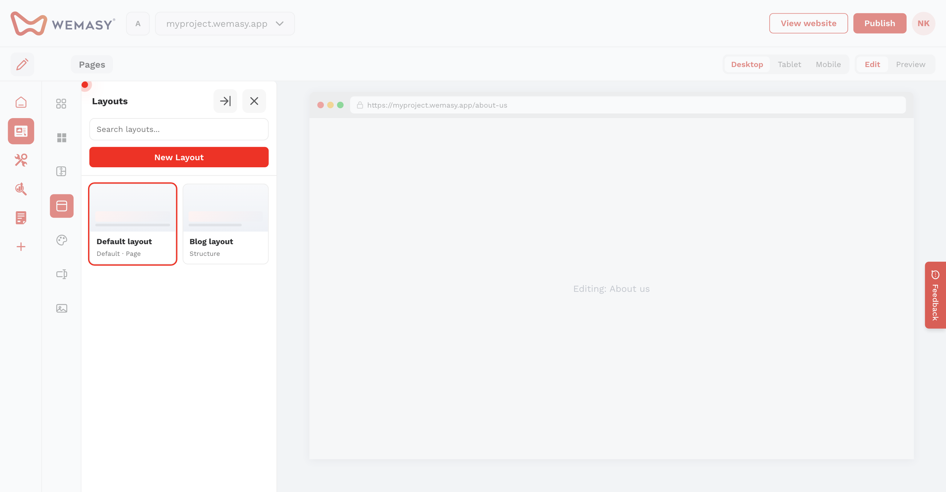 Websitebouwer: standaardlayout
