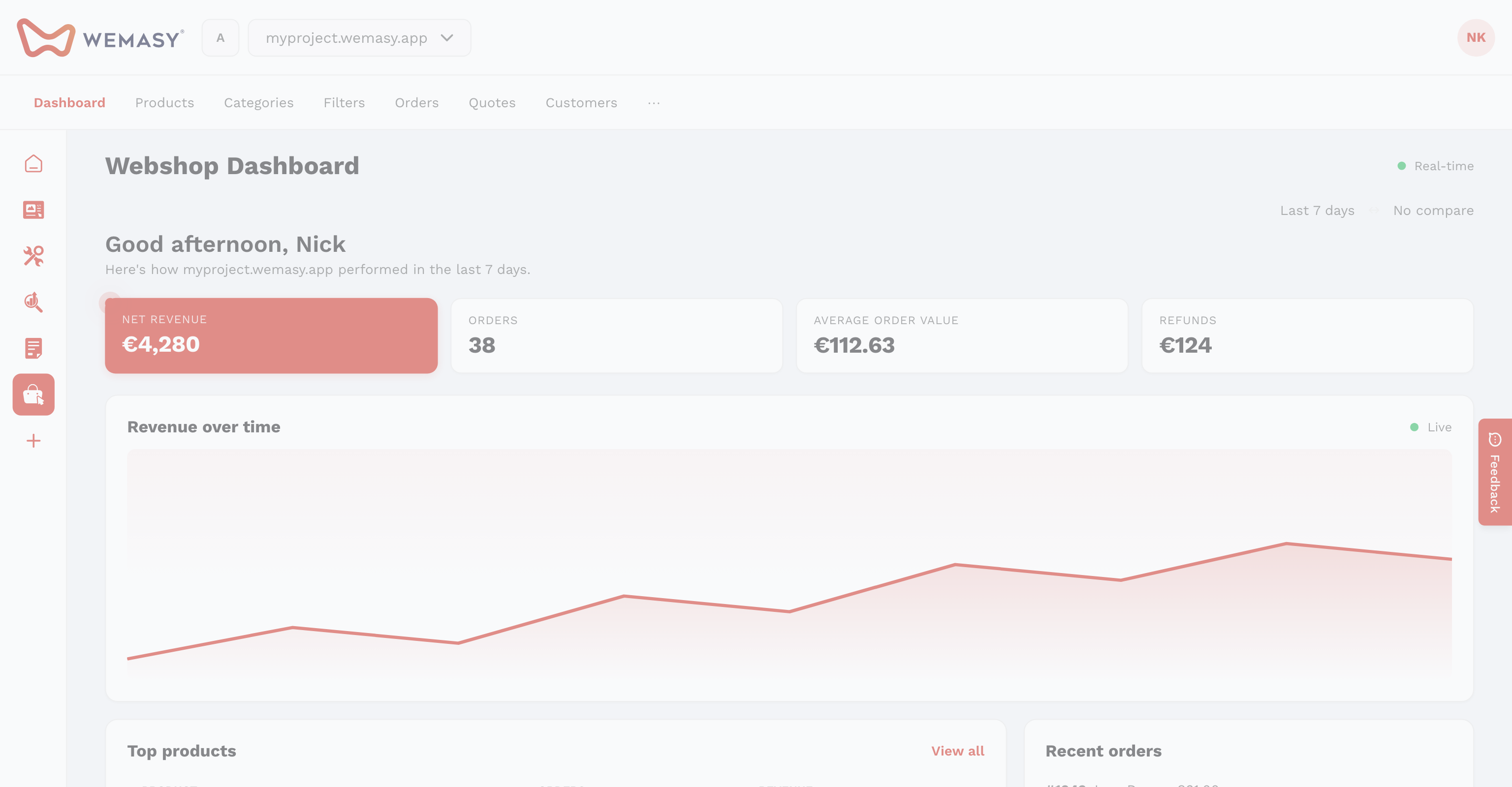 Webshop: widgets op het dashboard