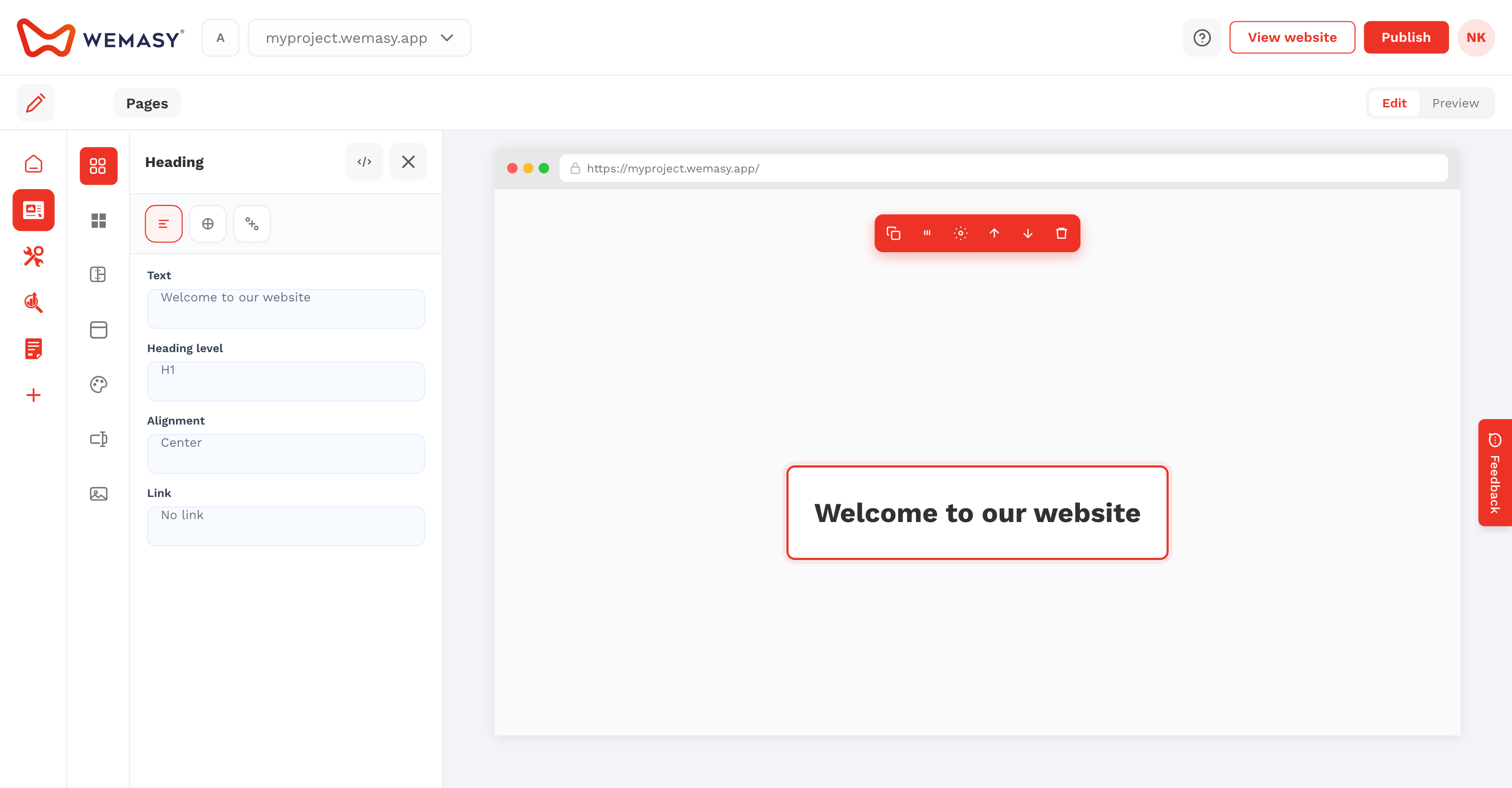 Websitebouwer: versiegeschiedenis openen