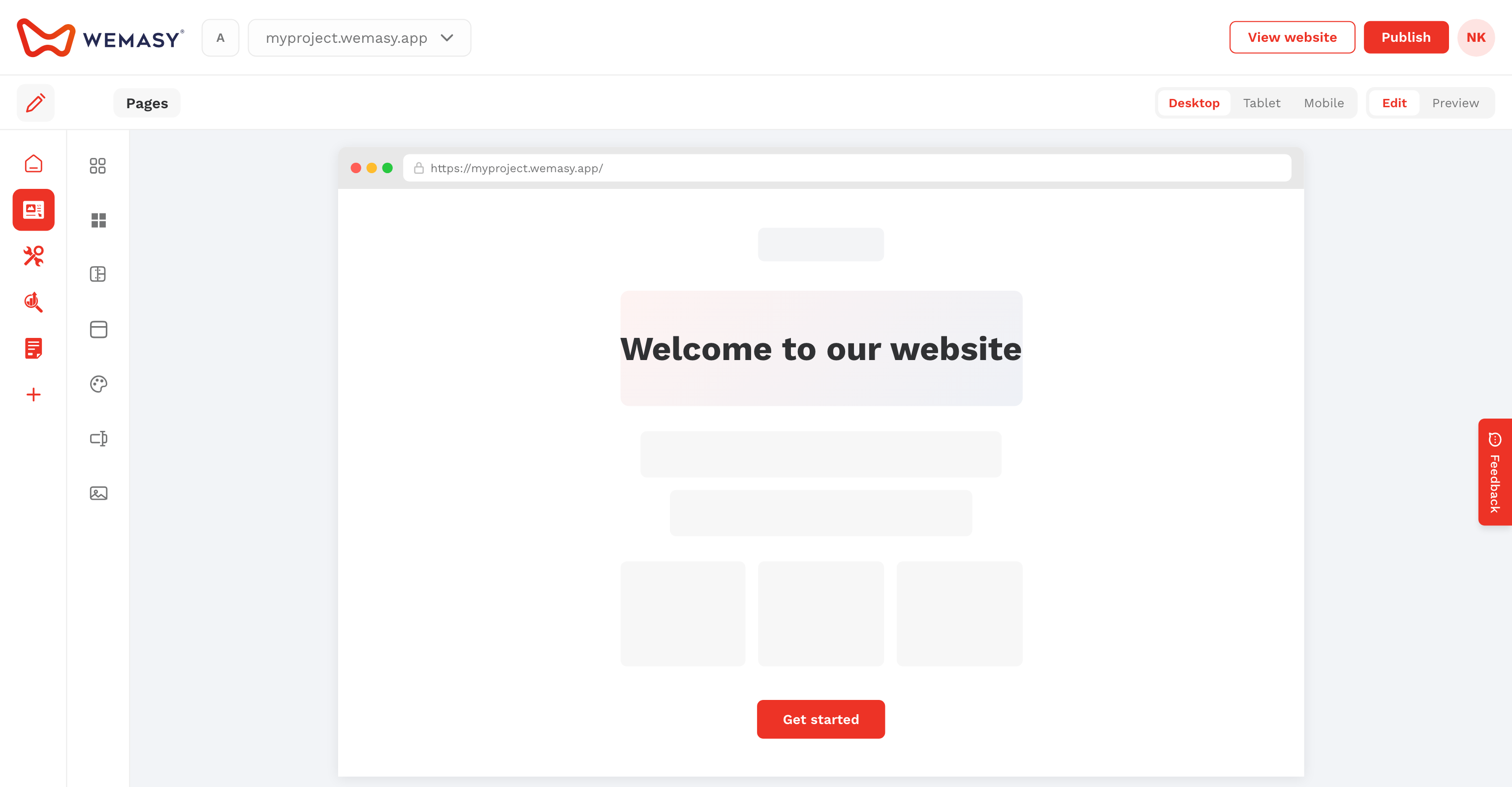 Websitebouwer: de bibliotheek openen