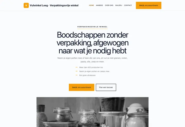 Website voor verpakkingsvrije winkel