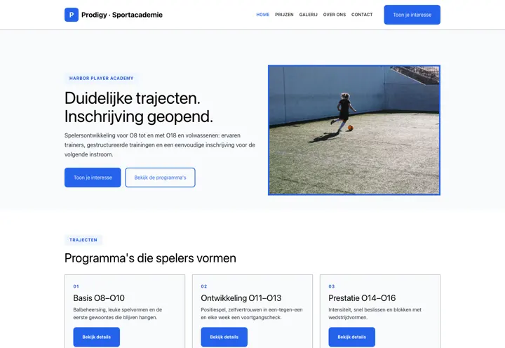Website voor sportacademie
