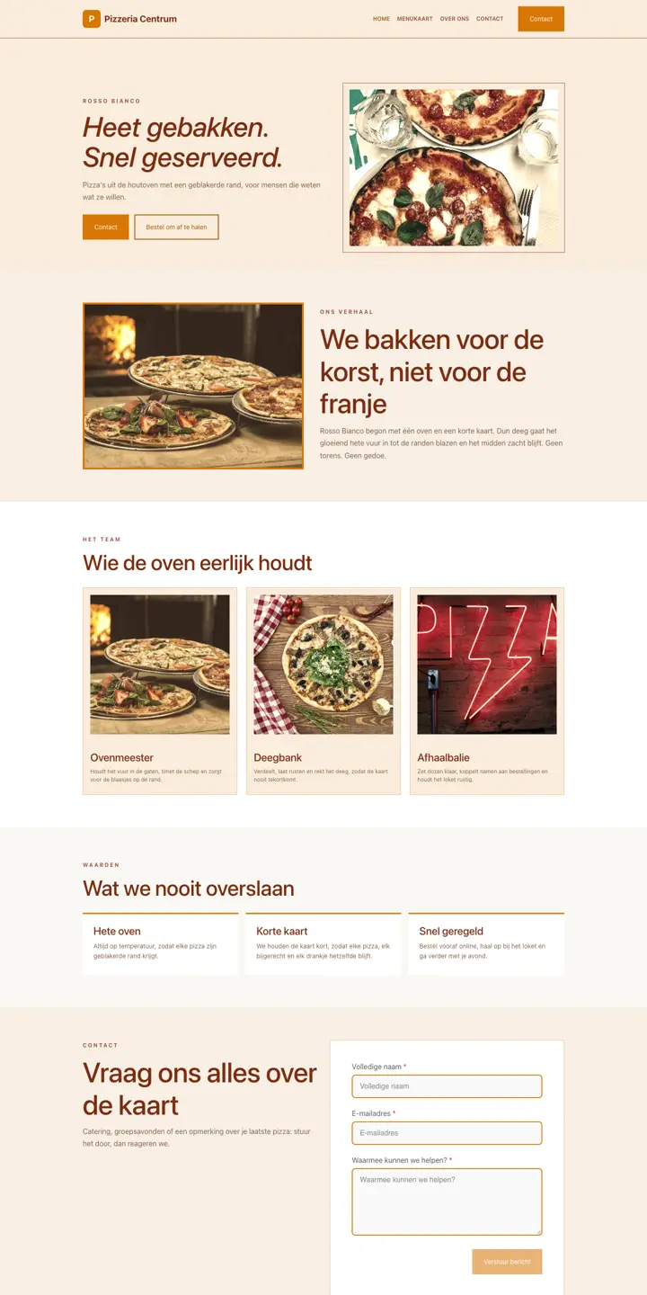 Voorbeeld van een website voor een pizzeria