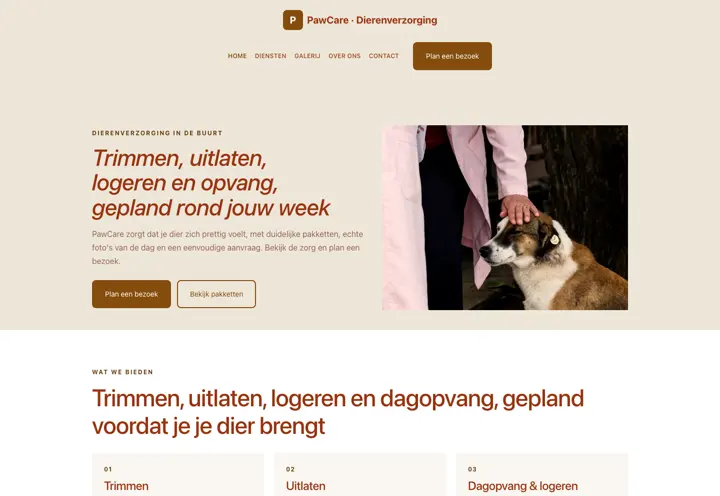 Voorbeeld van thema PawCare voor dierenverzorging