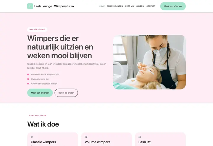 Website voor wimperstudio