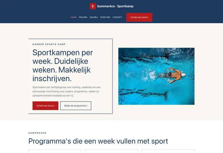 Website voor sportkamp