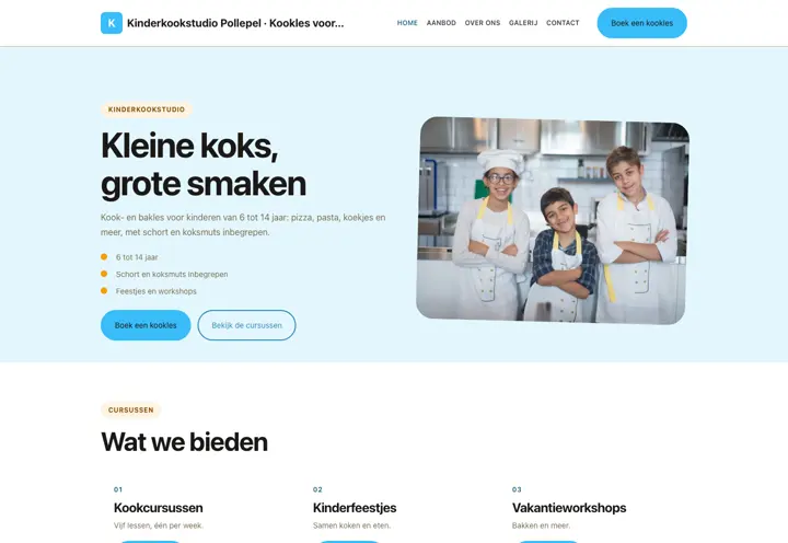 Website voor kookles voor kinderen