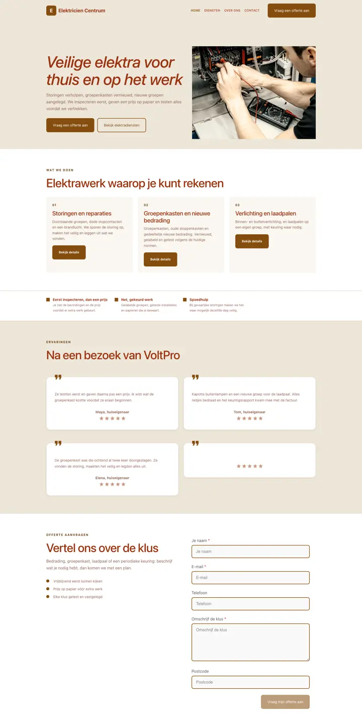 Voorbeeld van een website voor een elektricien