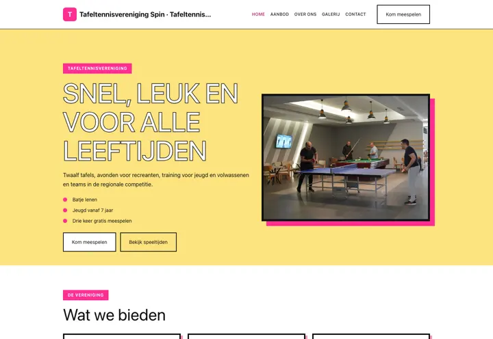 Website voor tafeltennisvereniging