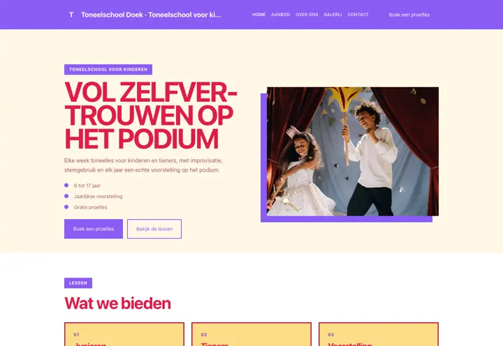 Website voor toneelschool voor kinderen