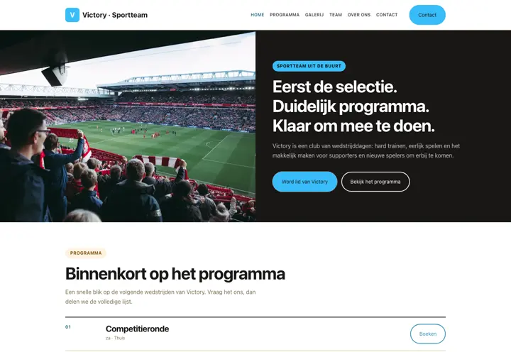 Website voor sportteam