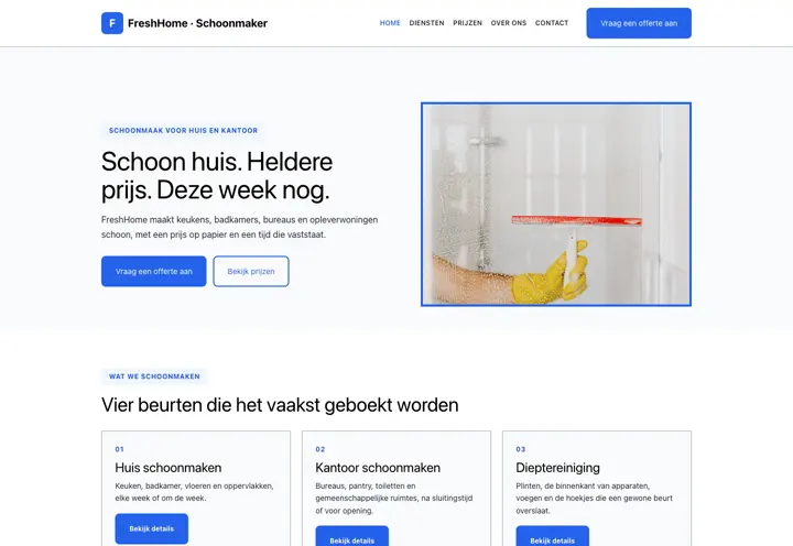 Voorbeeld van thema FreshHome voor schoonmaakbedrijf