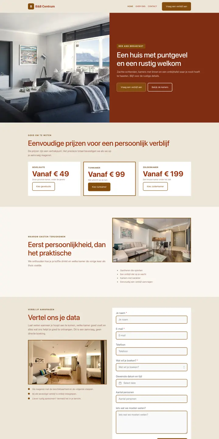Voorbeeld van een website voor een bed and breakfast