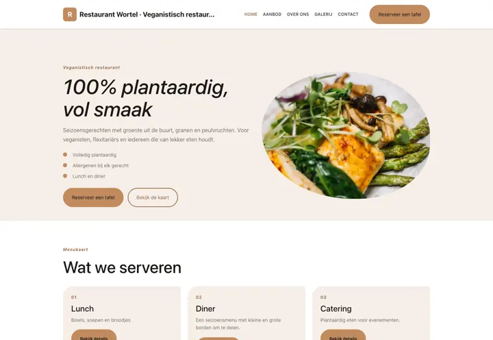 Website voor veganistisch restaurant
