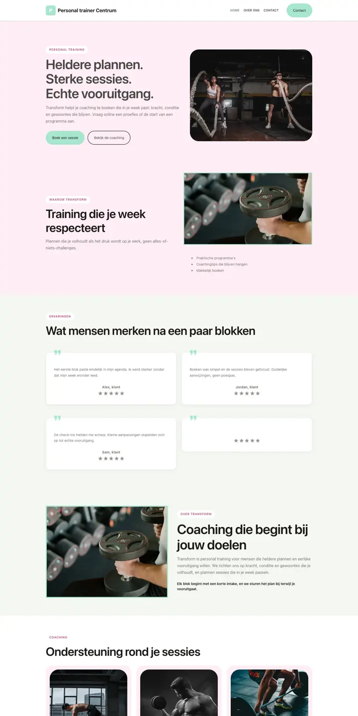 Voorbeeld van een website voor een personal trainer