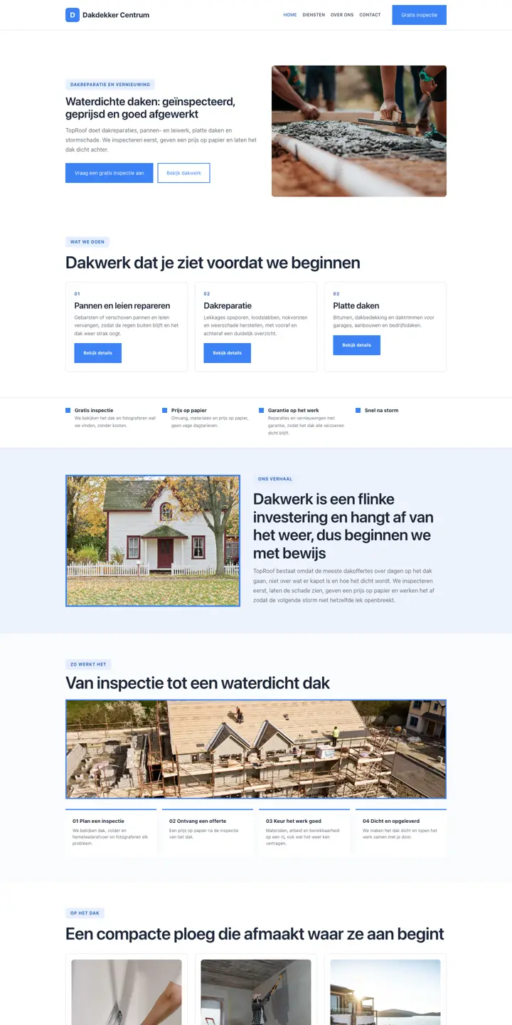 Voorbeeld van een website voor een dakdekker
