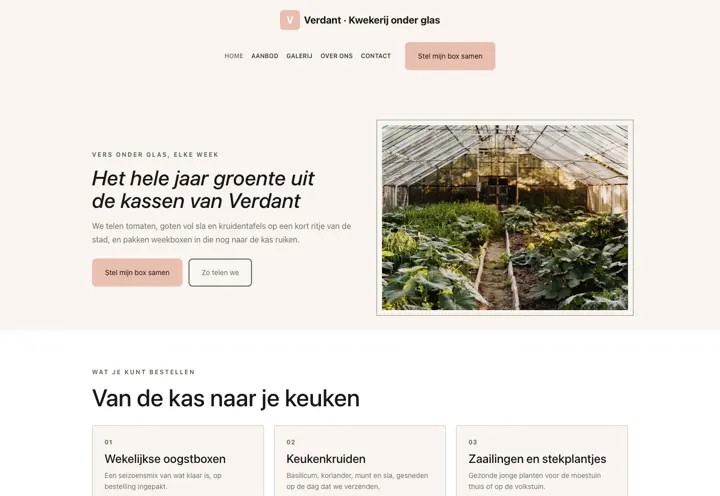 Voorbeeld van thema Verdant voor kwekerij onder glas