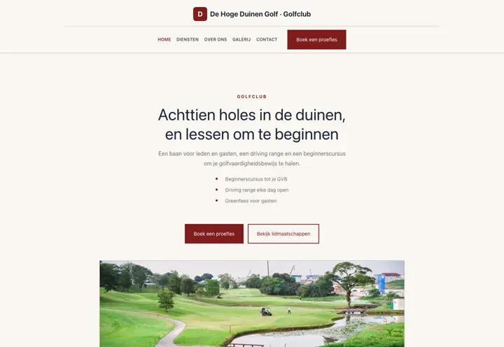 Website voor golfclub