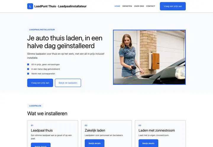 Voorbeeld van thema LaadPunt Thuis voor laadpaalinstallateur