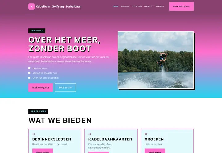 Website voor kabelbaan voor wakeboarden
