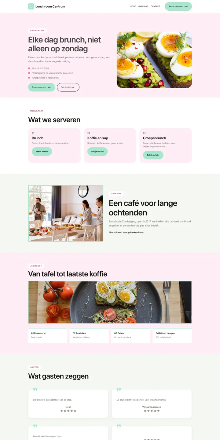 Voorbeeld van een website voor een lunchroom