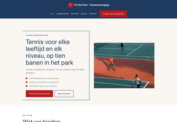 Website voor tennisvereniging