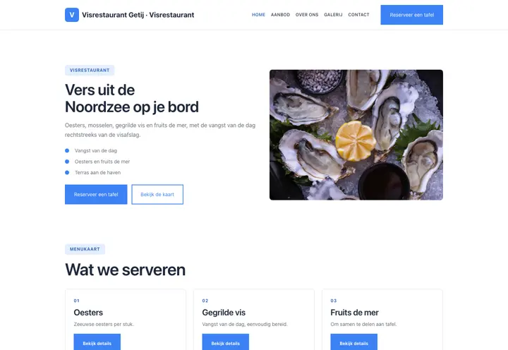 Voorbeeld van thema Visrestaurant Getij voor visrestaurant aan de haven