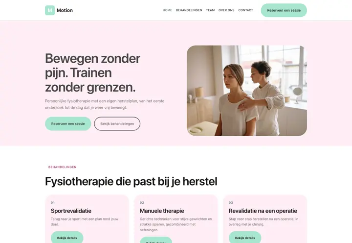 Voorbeeld van thema Motion voor fysiotherapeut