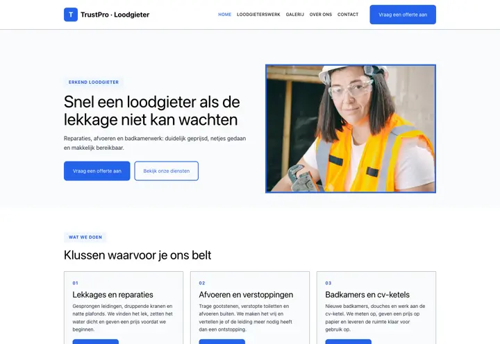 Voorbeeld van thema TrustPro voor loodgieter
